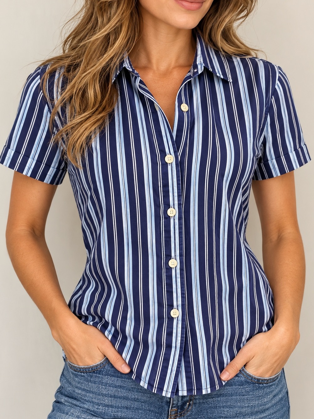 NWT Slate & Stone Navy Stripe Short-Sleeve Button-Up Preppy Shirt